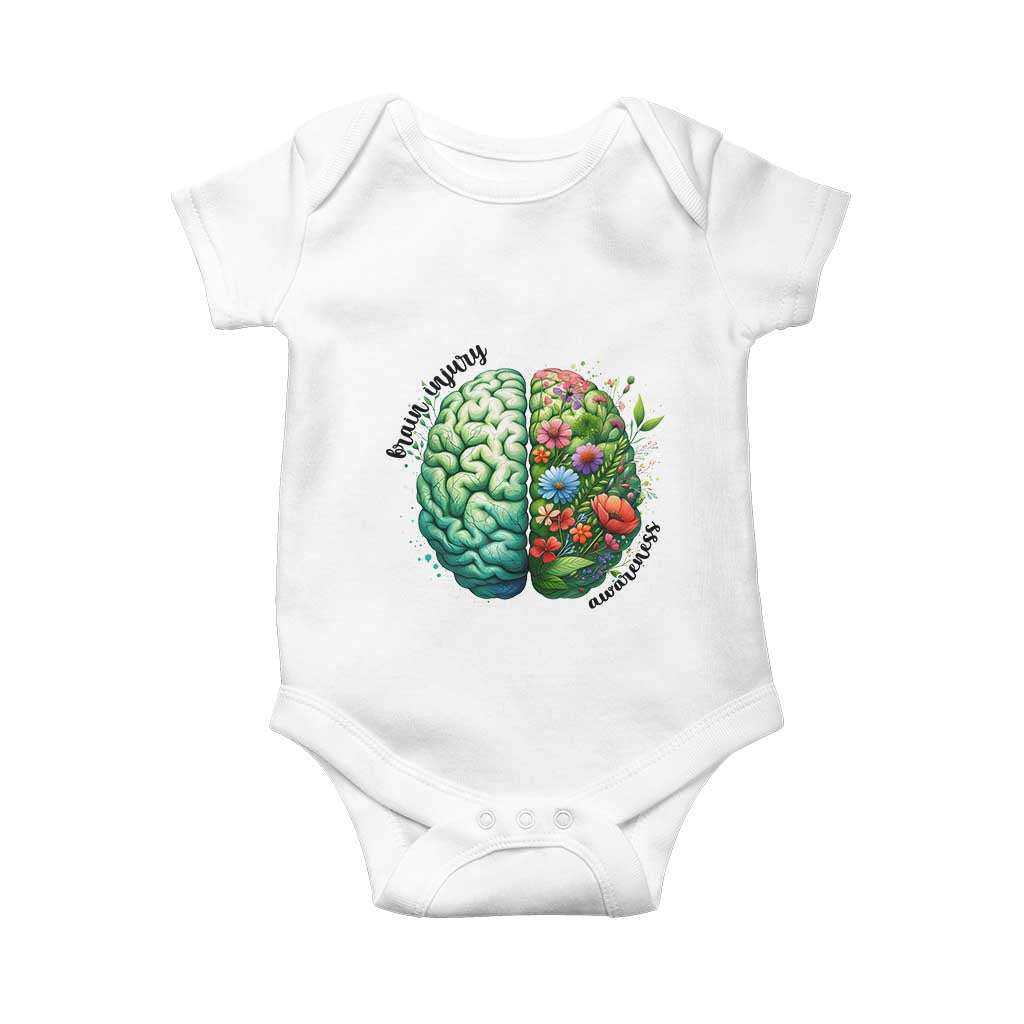 Traumatic Brain Injury Support Baby Onesie TBI Warrior Green Floral Brain