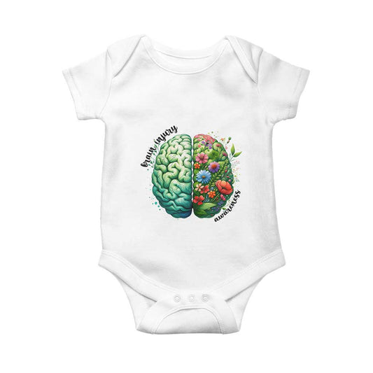 Traumatic Brain Injury Support Baby Onesie TBI Warrior Green Floral Brain