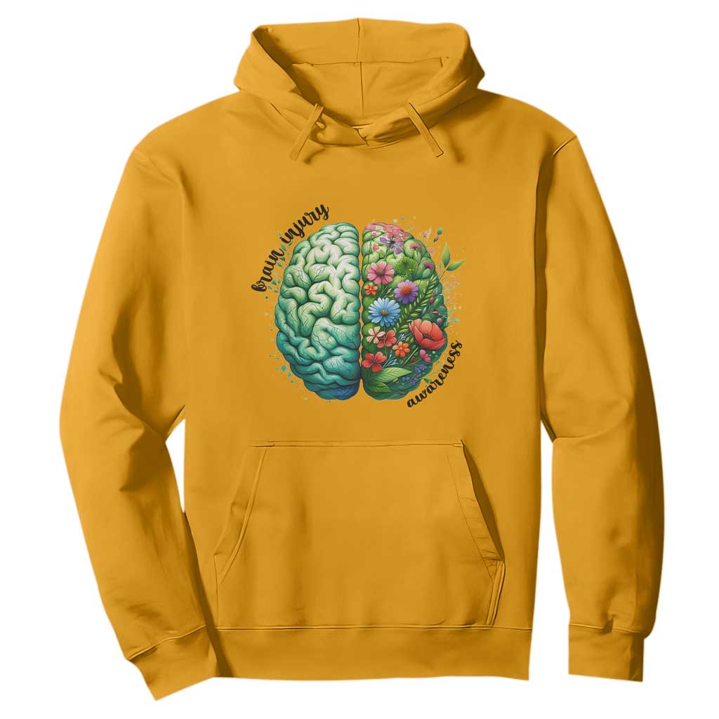 Traumatic Brain Injury Support Hoodie TBI Warrior Green Floral Brain
