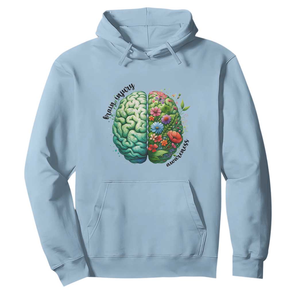 Traumatic Brain Injury Support Hoodie TBI Warrior Green Floral Brain