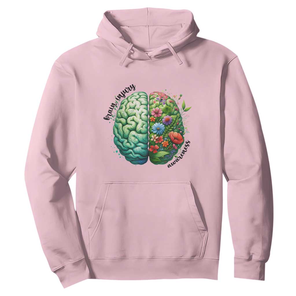 Traumatic Brain Injury Support Hoodie TBI Warrior Green Floral Brain