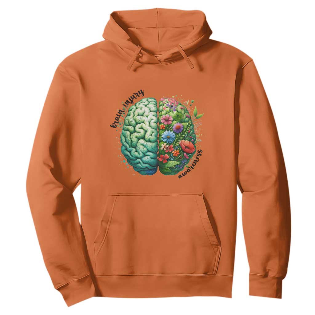 Traumatic Brain Injury Support Hoodie TBI Warrior Green Floral Brain
