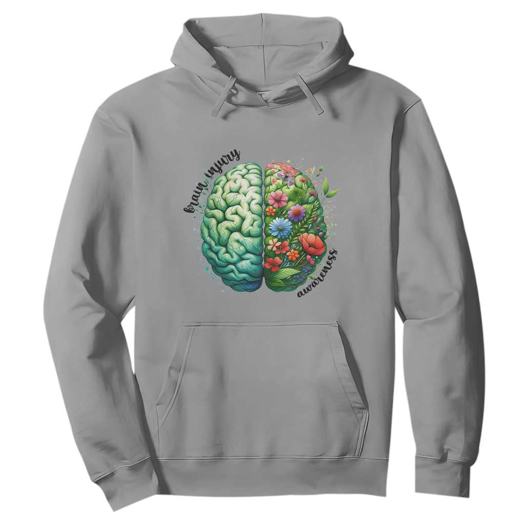 Traumatic Brain Injury Support Hoodie TBI Warrior Green Floral Brain