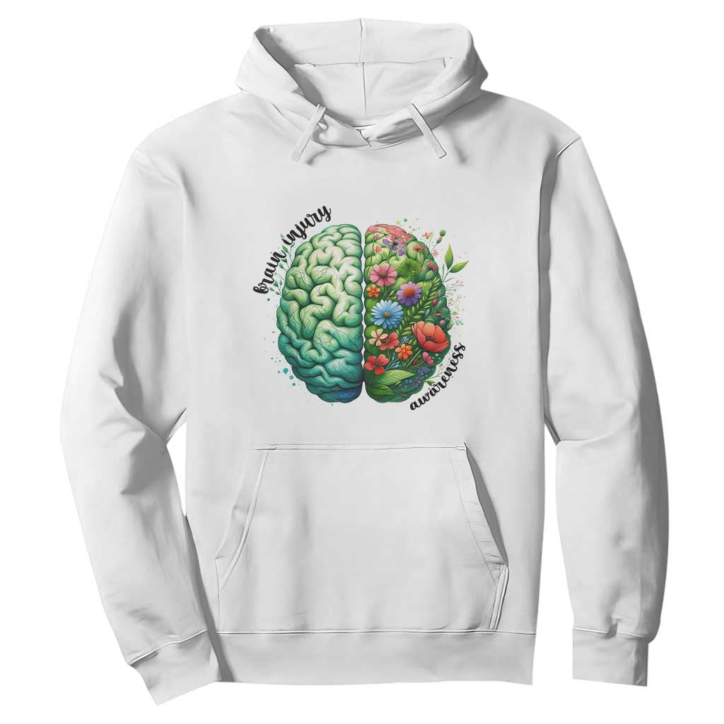 Traumatic Brain Injury Support Hoodie TBI Warrior Green Floral Brain