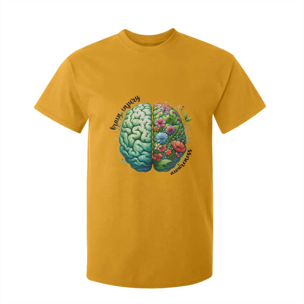 Traumatic Brain Injury Support T Shirt For Kid TBI Warrior Green Floral Brain