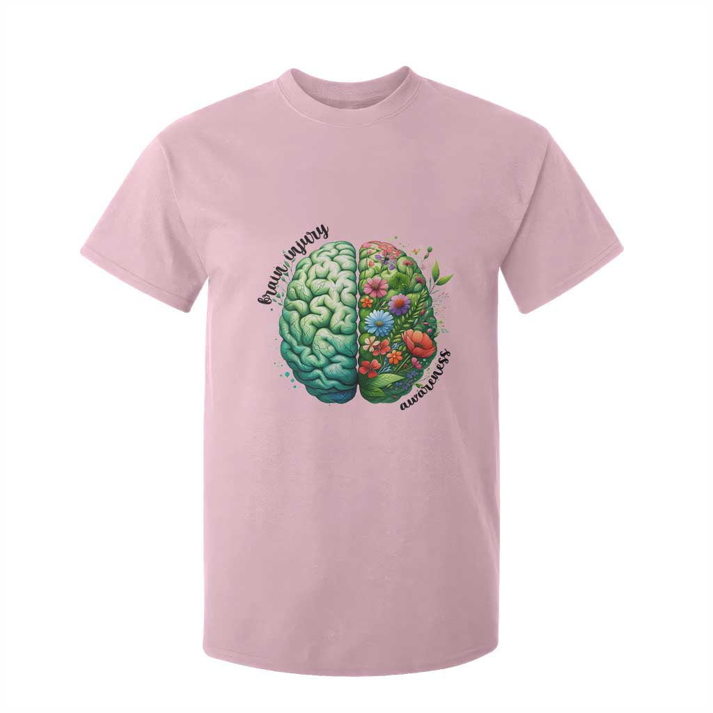 Traumatic Brain Injury Support T Shirt For Kid TBI Warrior Green Floral Brain