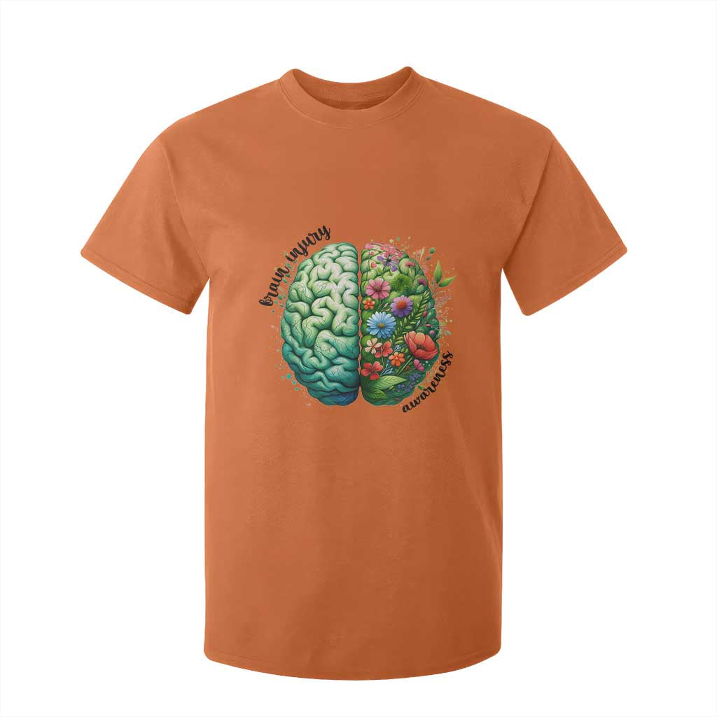 Traumatic Brain Injury Support T Shirt For Kid TBI Warrior Green Floral Brain