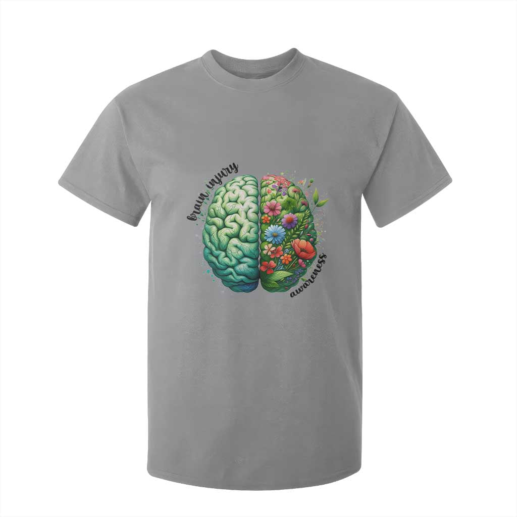 Traumatic Brain Injury Support T Shirt For Kid TBI Warrior Green Floral Brain