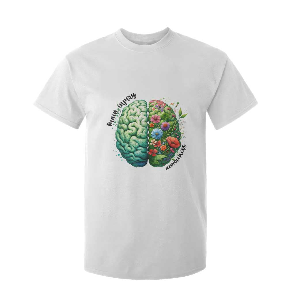 Traumatic Brain Injury Support T Shirt For Kid TBI Warrior Green Floral Brain