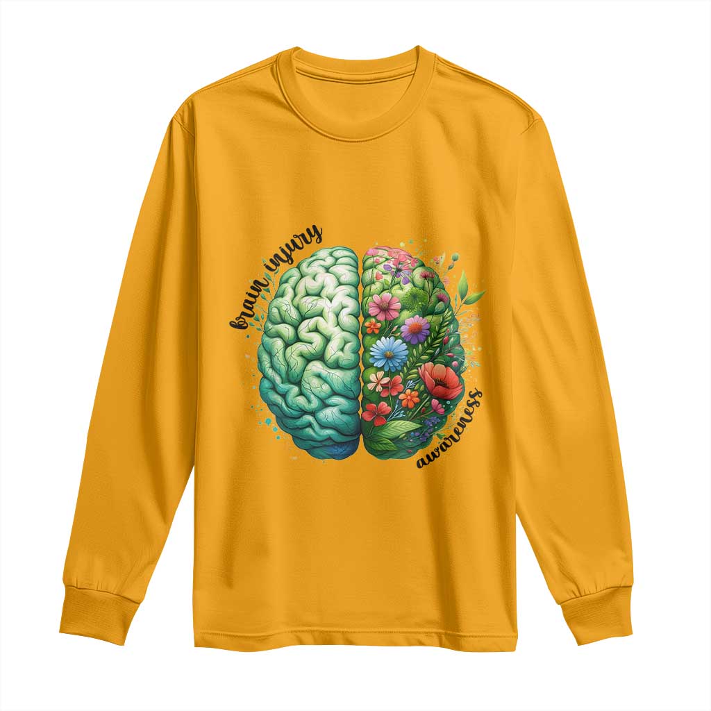 Traumatic Brain Injury Support Long Sleeve Shirt TBI Warrior Green Floral Brain