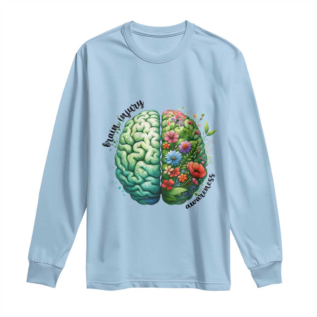 Traumatic Brain Injury Support Long Sleeve Shirt TBI Warrior Green Floral Brain