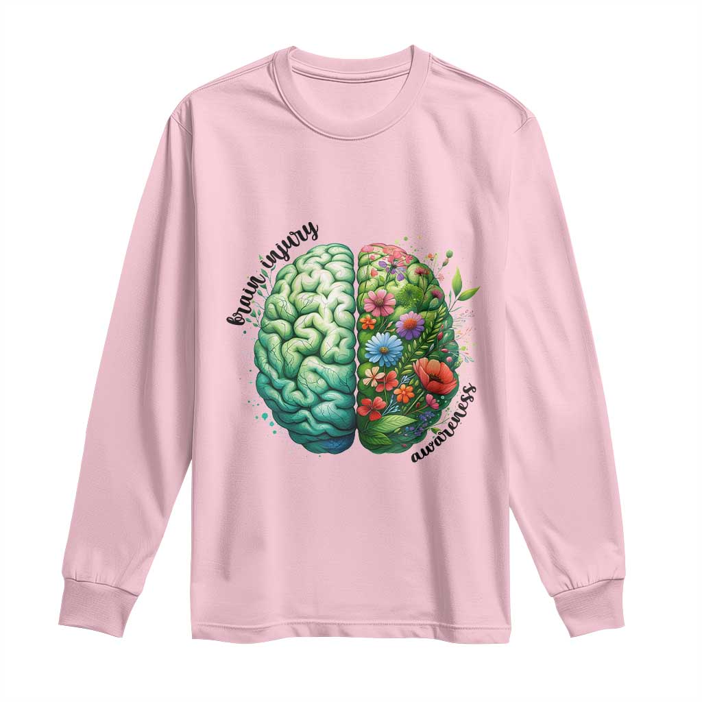Traumatic Brain Injury Support Long Sleeve Shirt TBI Warrior Green Floral Brain