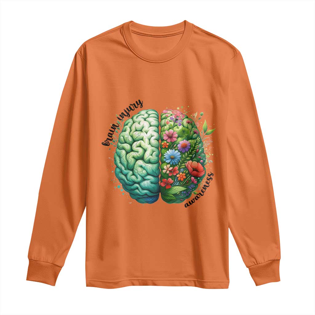 Traumatic Brain Injury Support Long Sleeve Shirt TBI Warrior Green Floral Brain