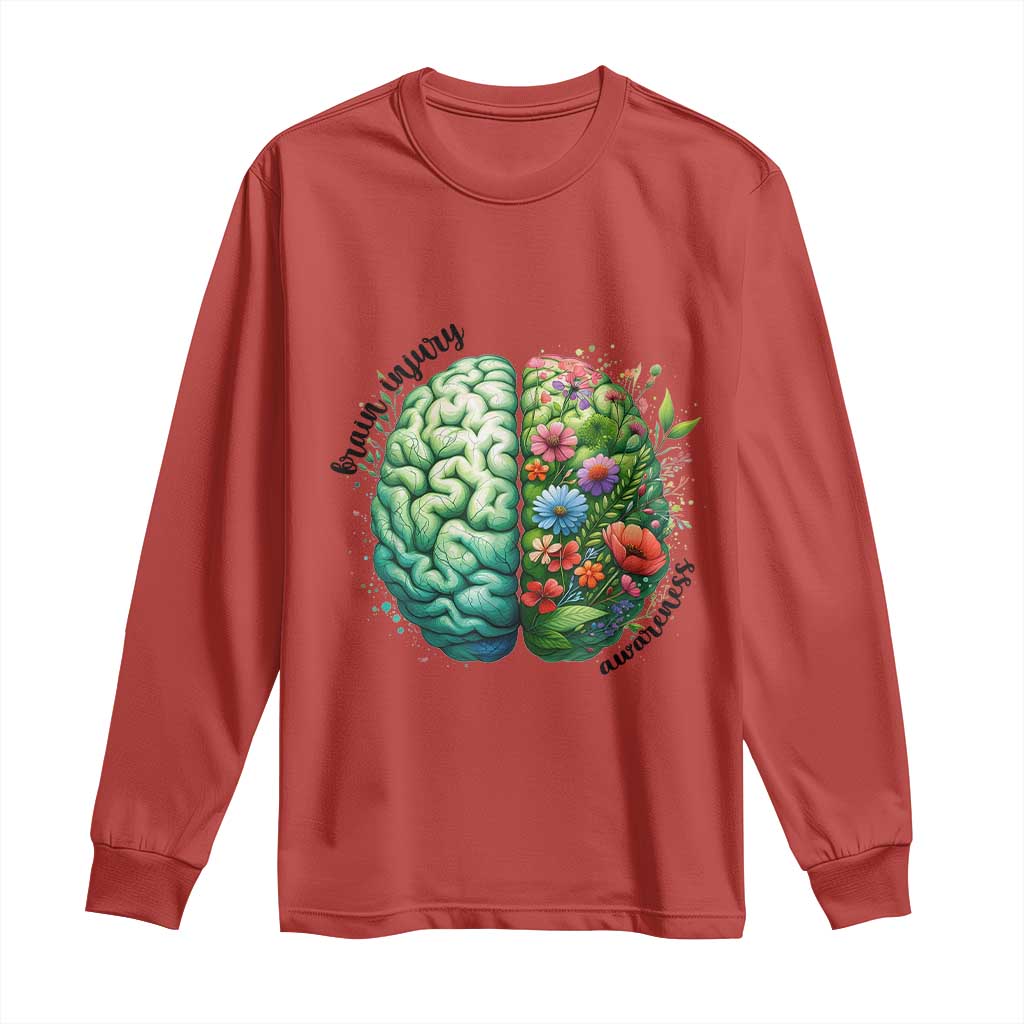 Traumatic Brain Injury Support Long Sleeve Shirt TBI Warrior Green Floral Brain