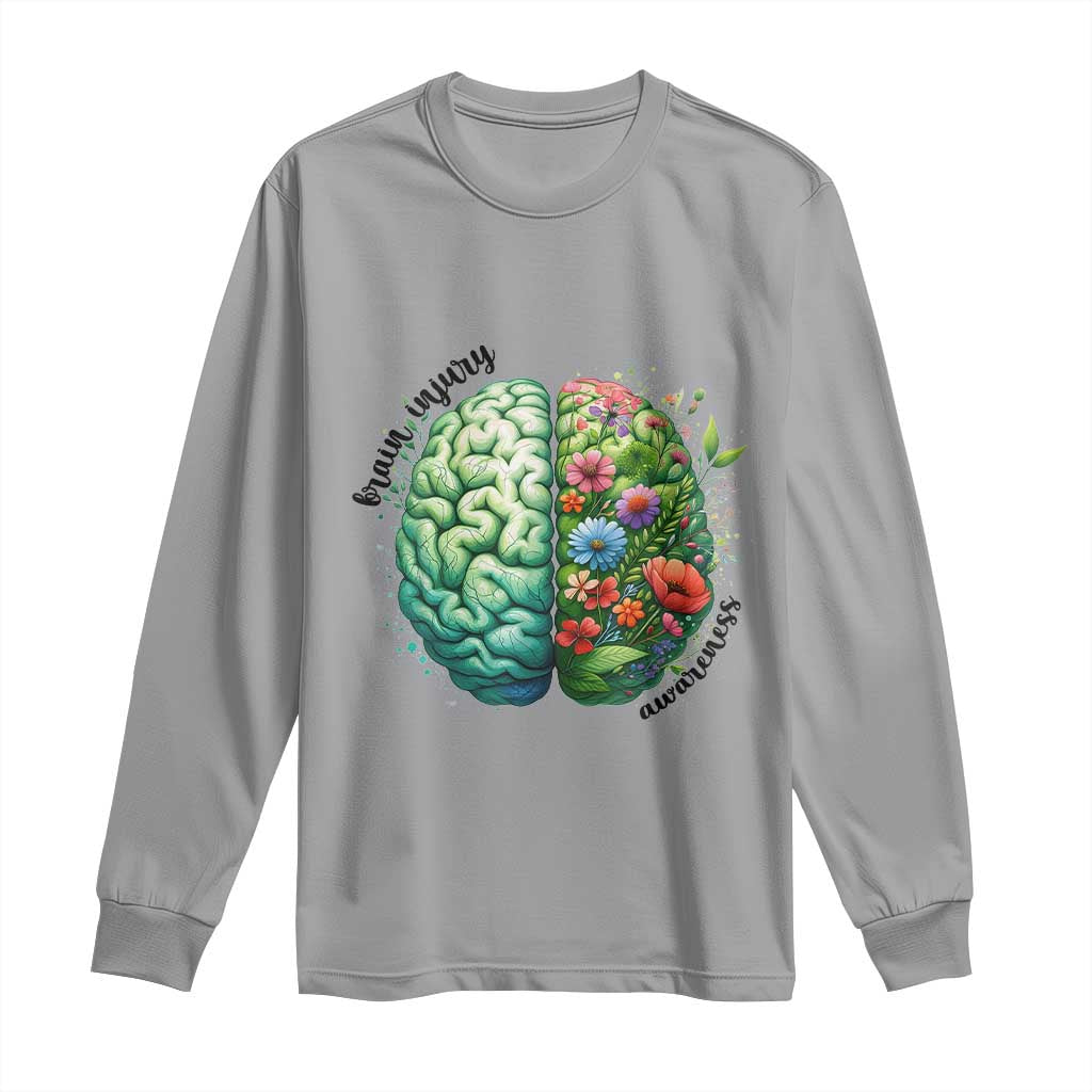 Traumatic Brain Injury Support Long Sleeve Shirt TBI Warrior Green Floral Brain