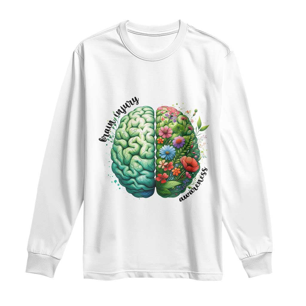 Traumatic Brain Injury Support Long Sleeve Shirt TBI Warrior Green Floral Brain