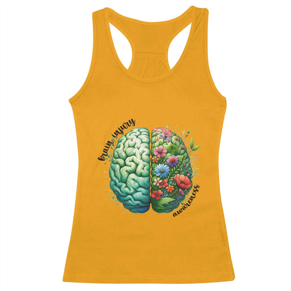 Traumatic Brain Injury Support Racerback Tank Top TBI Warrior Green Floral Brain