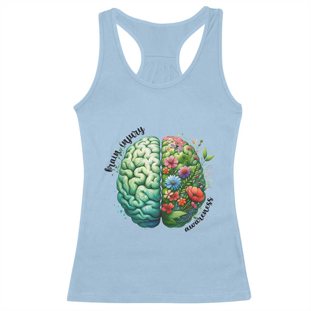 Traumatic Brain Injury Support Racerback Tank Top TBI Warrior Green Floral Brain
