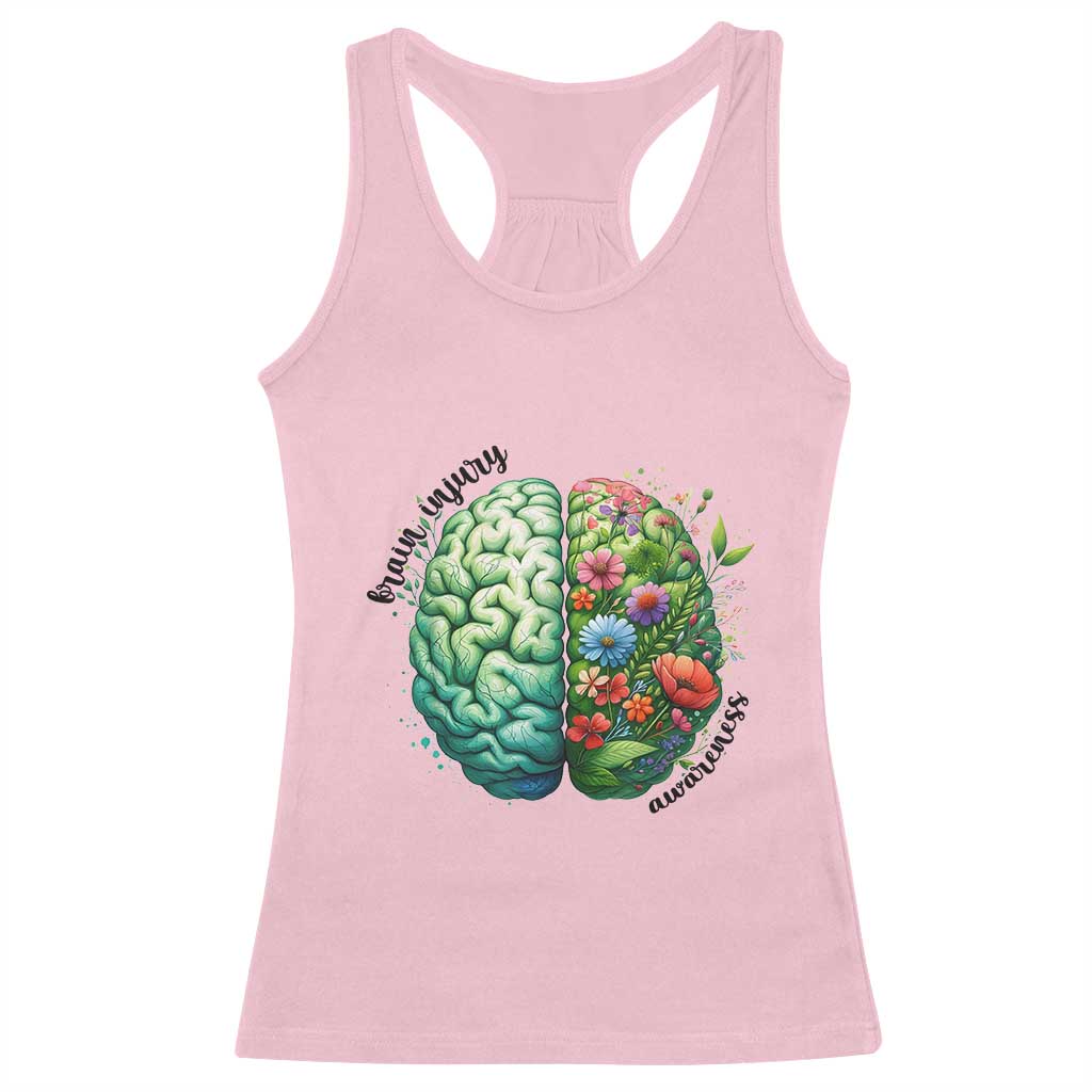 Traumatic Brain Injury Support Racerback Tank Top TBI Warrior Green Floral Brain