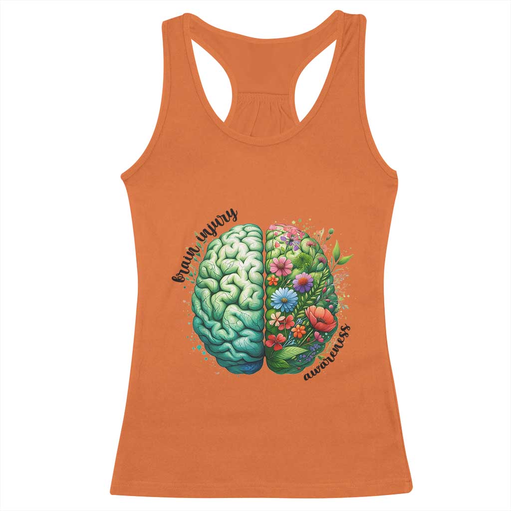 Traumatic Brain Injury Support Racerback Tank Top TBI Warrior Green Floral Brain