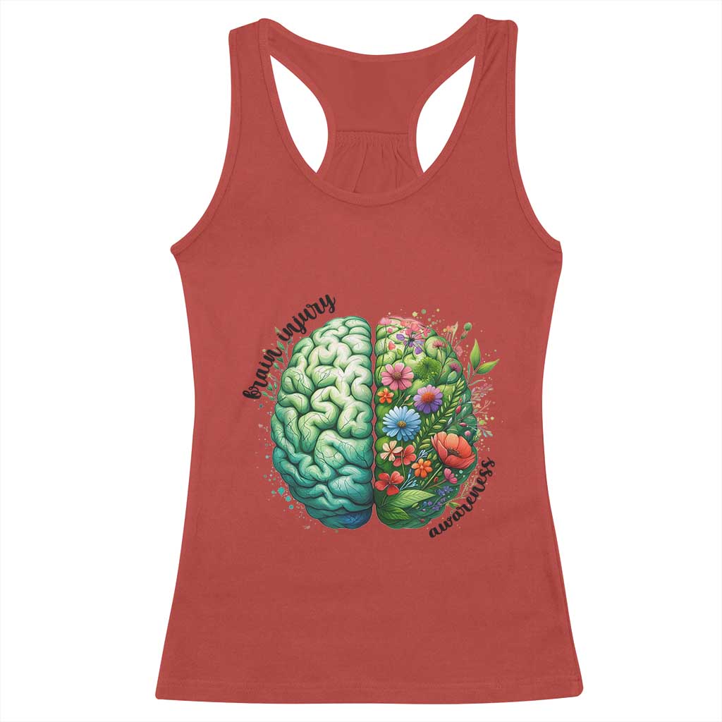 Traumatic Brain Injury Support Racerback Tank Top TBI Warrior Green Floral Brain