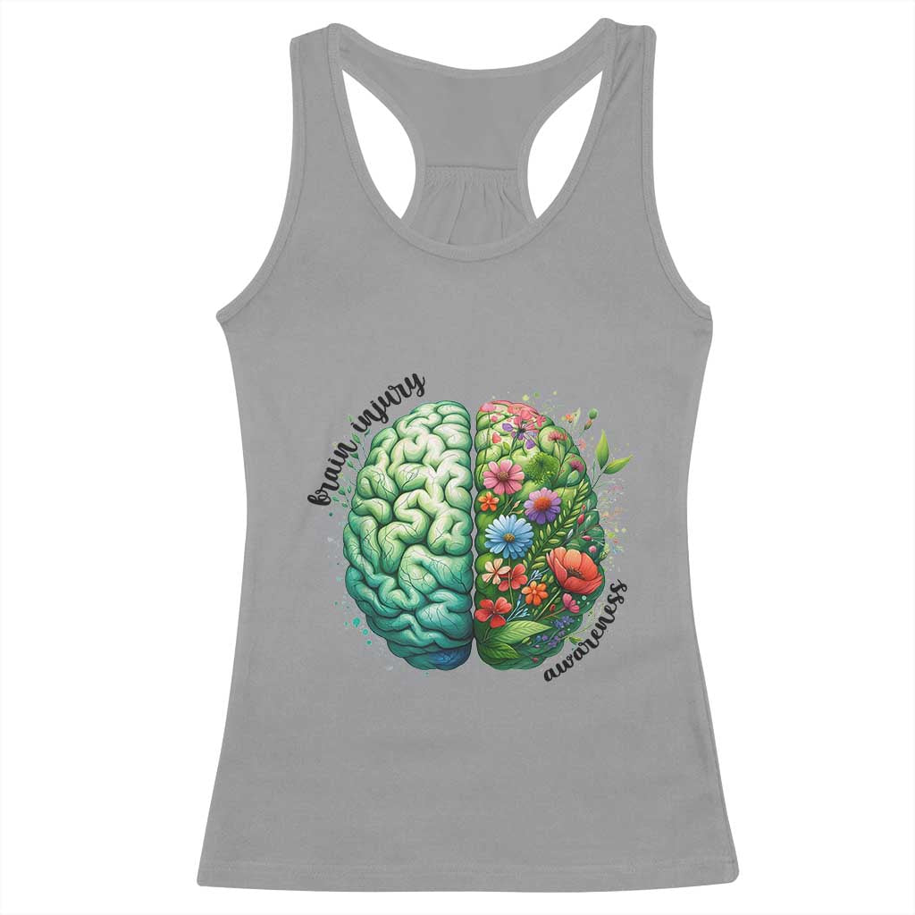 Traumatic Brain Injury Support Racerback Tank Top TBI Warrior Green Floral Brain