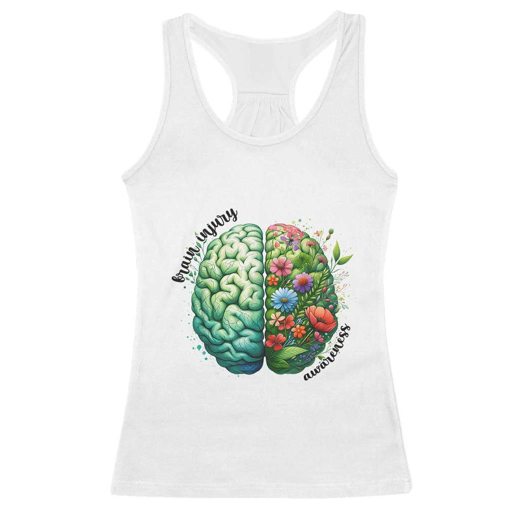 Traumatic Brain Injury Support Racerback Tank Top TBI Warrior Green Floral Brain
