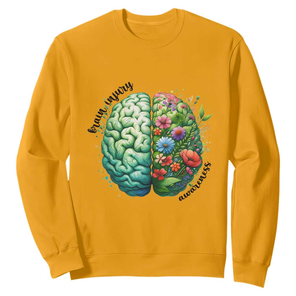 Traumatic Brain Injury Support Sweatshirt TBI Warrior Green Floral Brain