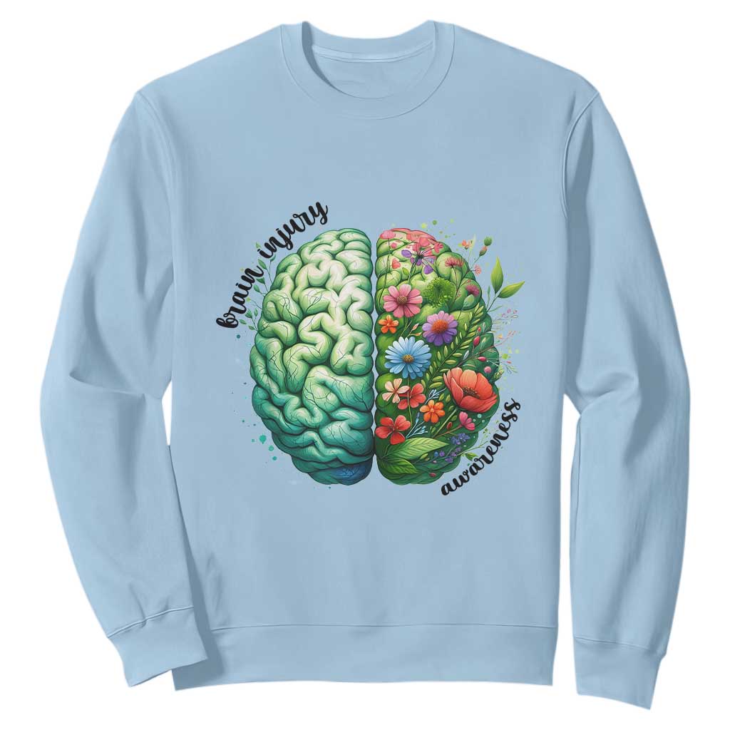 Traumatic Brain Injury Support Sweatshirt TBI Warrior Green Floral Brain