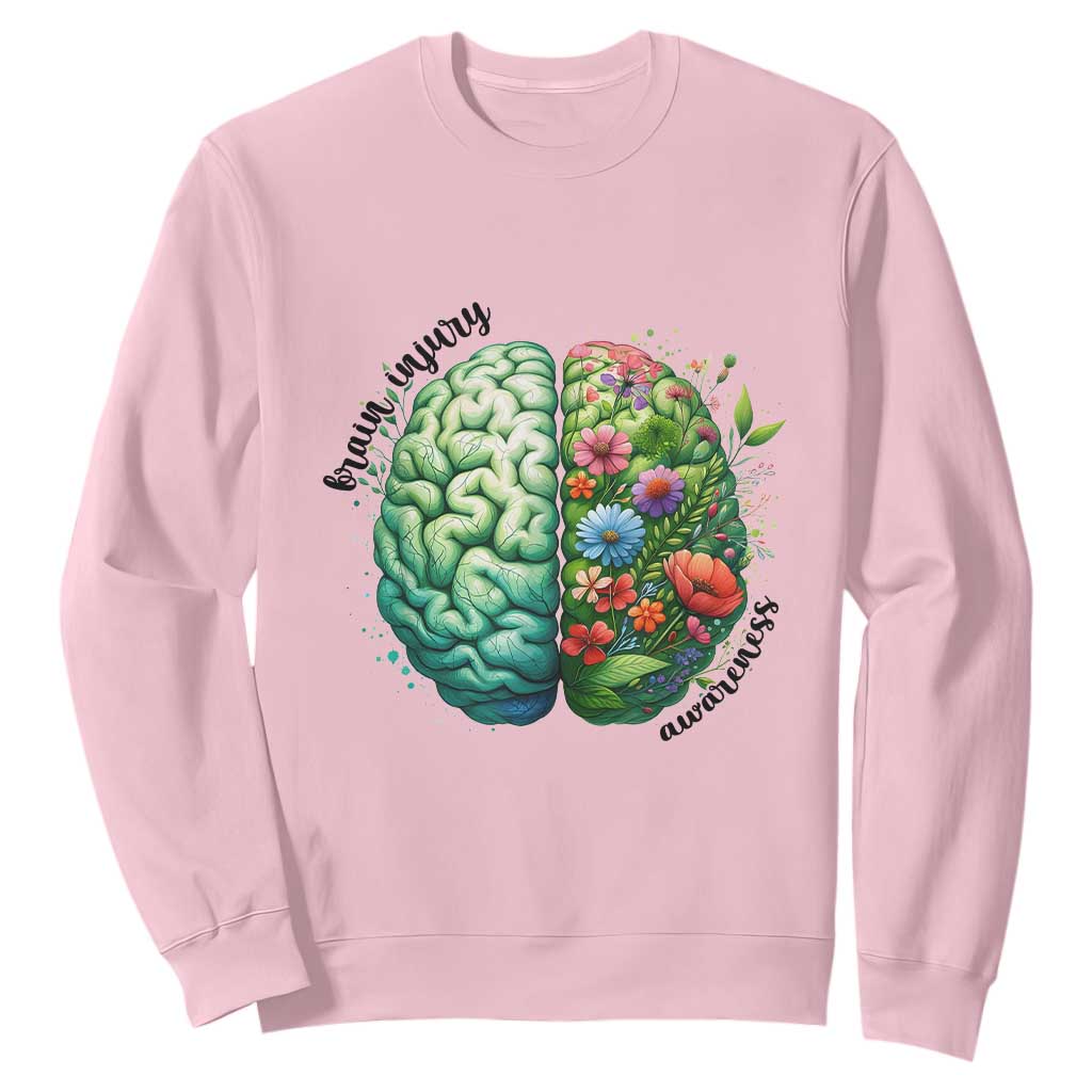Traumatic Brain Injury Support Sweatshirt TBI Warrior Green Floral Brain