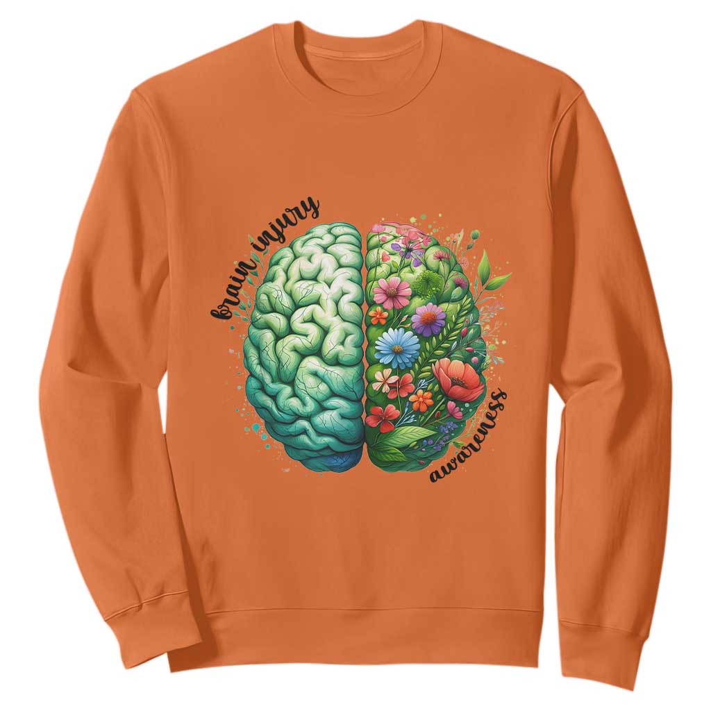 Traumatic Brain Injury Support Sweatshirt TBI Warrior Green Floral Brain