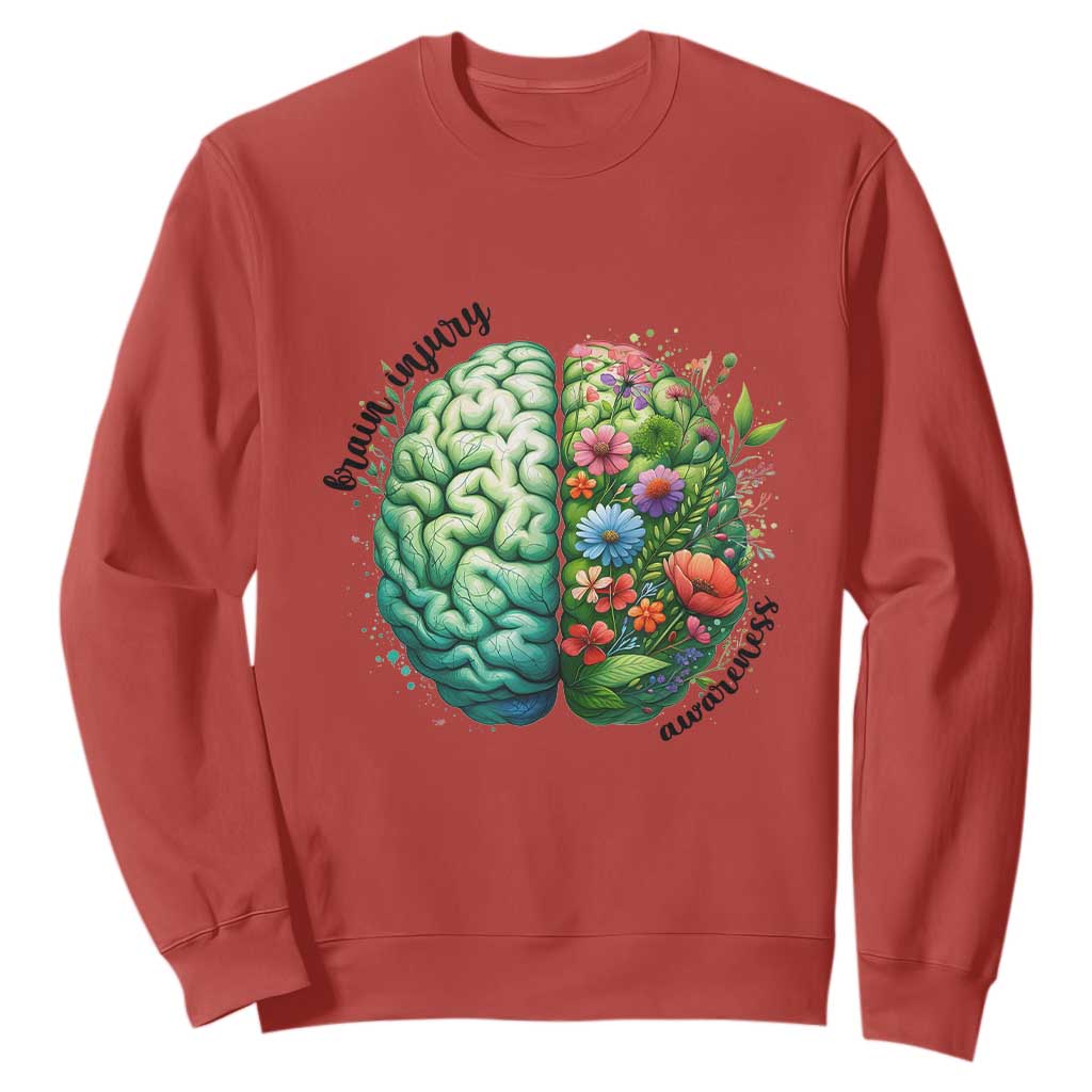 Traumatic Brain Injury Support Sweatshirt TBI Warrior Green Floral Brain