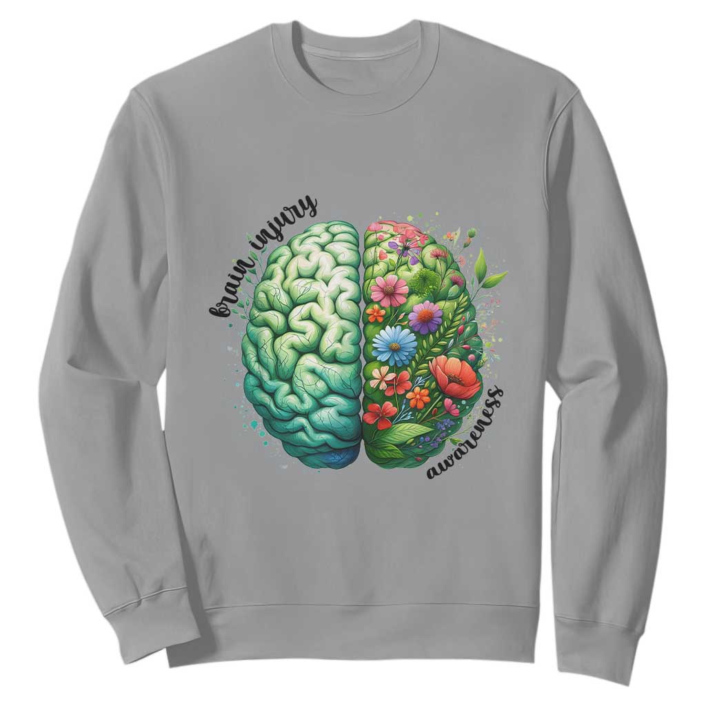 Traumatic Brain Injury Support Sweatshirt TBI Warrior Green Floral Brain