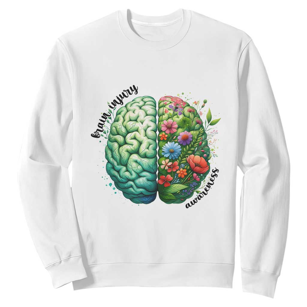 Traumatic Brain Injury Support Sweatshirt TBI Warrior Green Floral Brain
