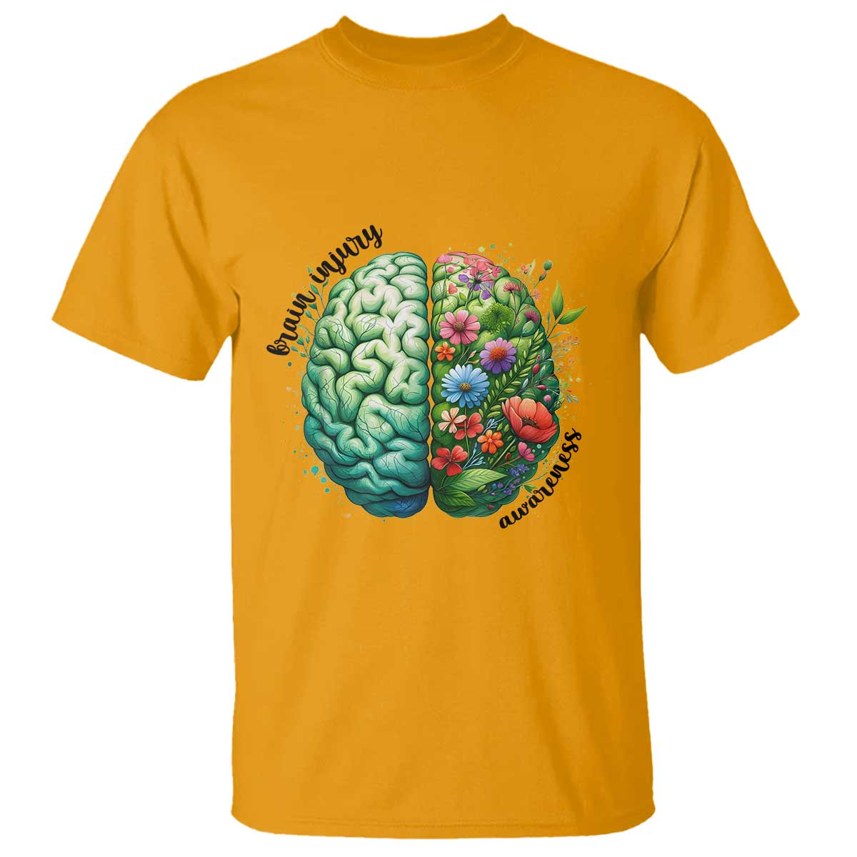 Traumatic Brain Injury Support T Shirt TBI Warrior Green Floral Brain