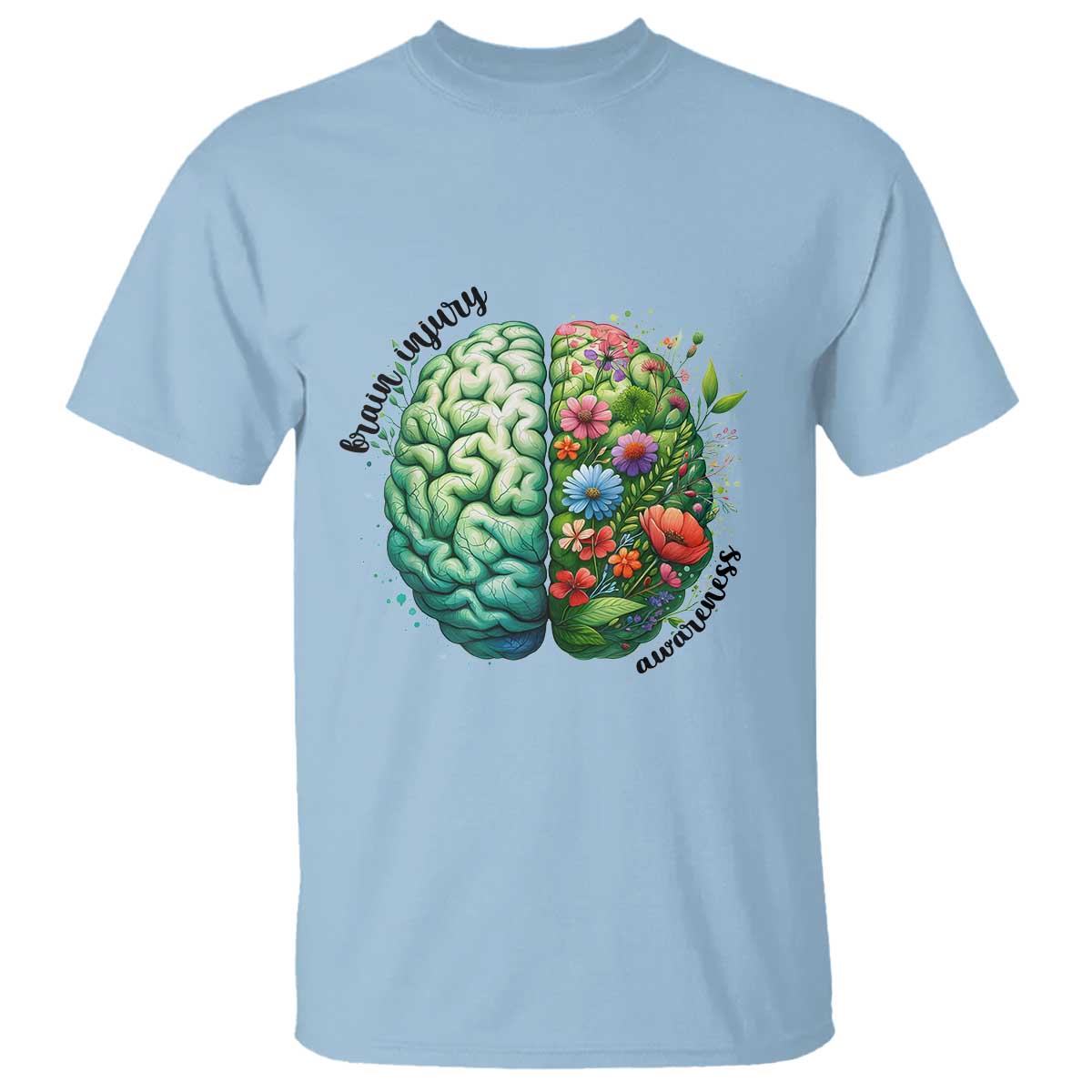 Traumatic Brain Injury Support T Shirt TBI Warrior Green Floral Brain