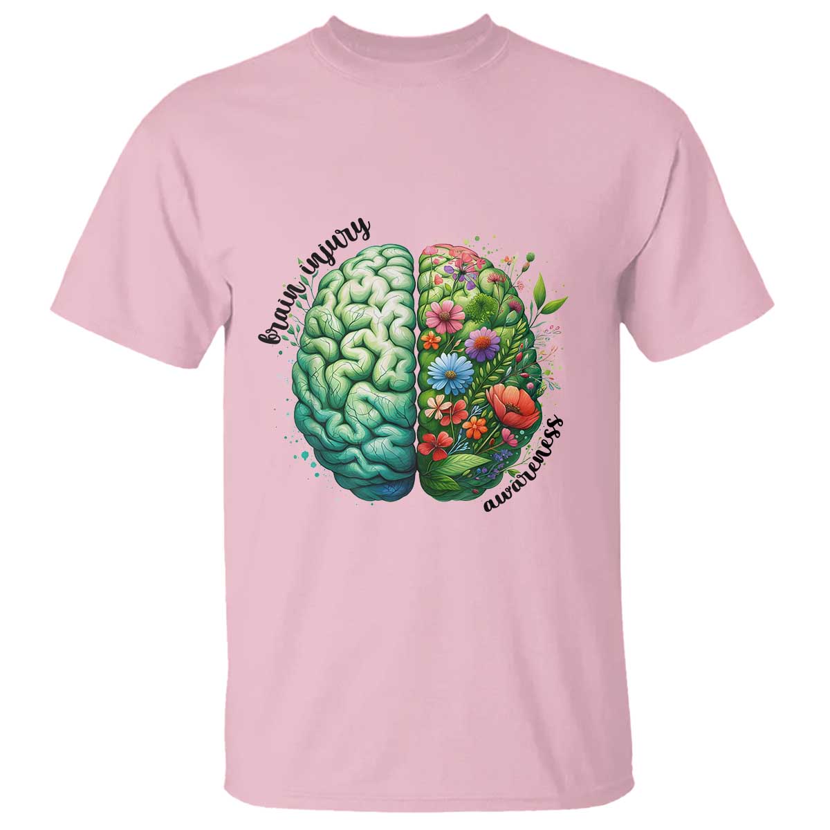 Traumatic Brain Injury Support T Shirt TBI Warrior Green Floral Brain