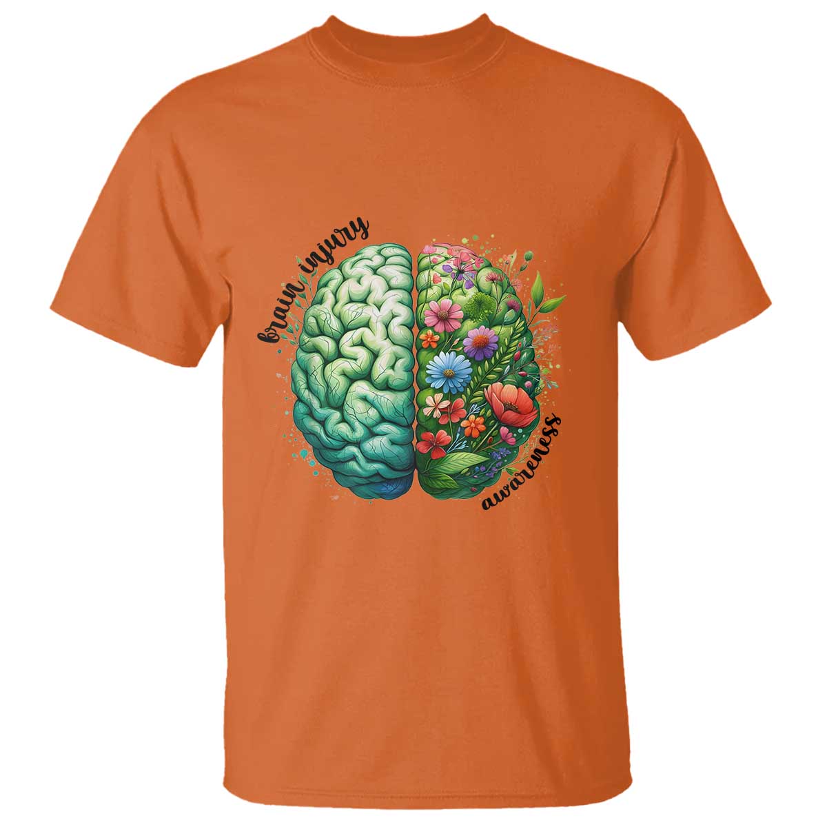 Traumatic Brain Injury Support T Shirt TBI Warrior Green Floral Brain
