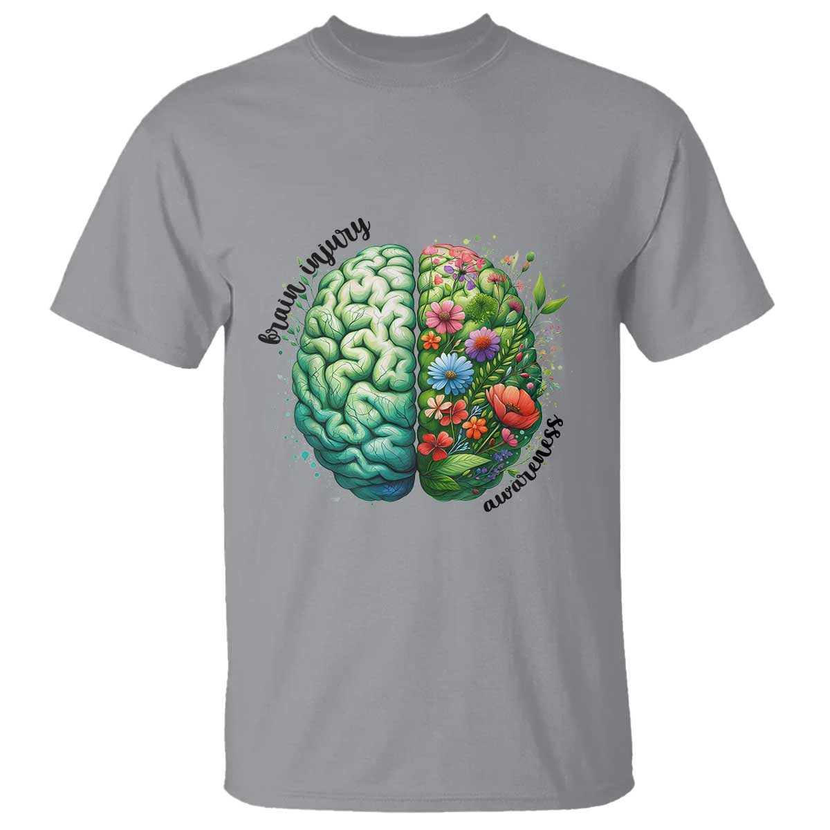 Traumatic Brain Injury Support T Shirt TBI Warrior Green Floral Brain