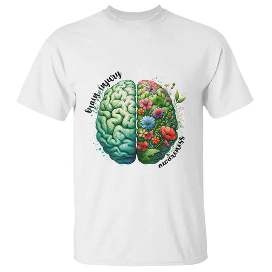 Traumatic Brain Injury Support T Shirt TBI Warrior Green Floral Brain
