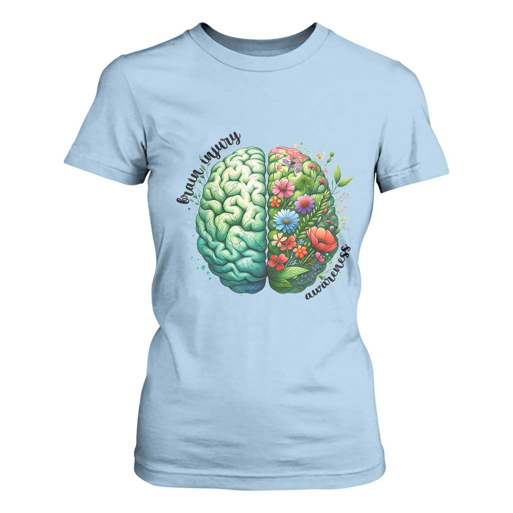 Traumatic Brain Injury Support T Shirt For Women TBI Warrior Green Floral Brain