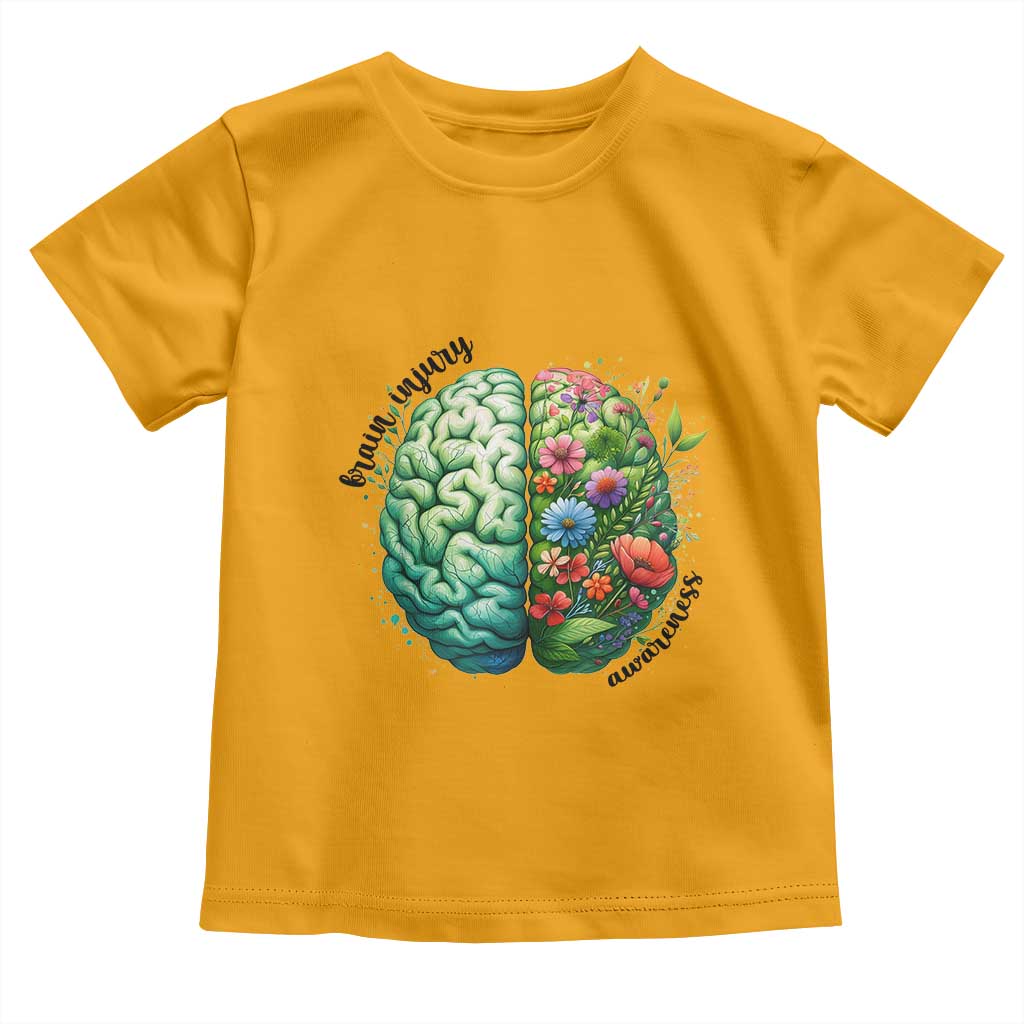 Traumatic Brain Injury Support Toddler T Shirt TBI Warrior Green Floral Brain