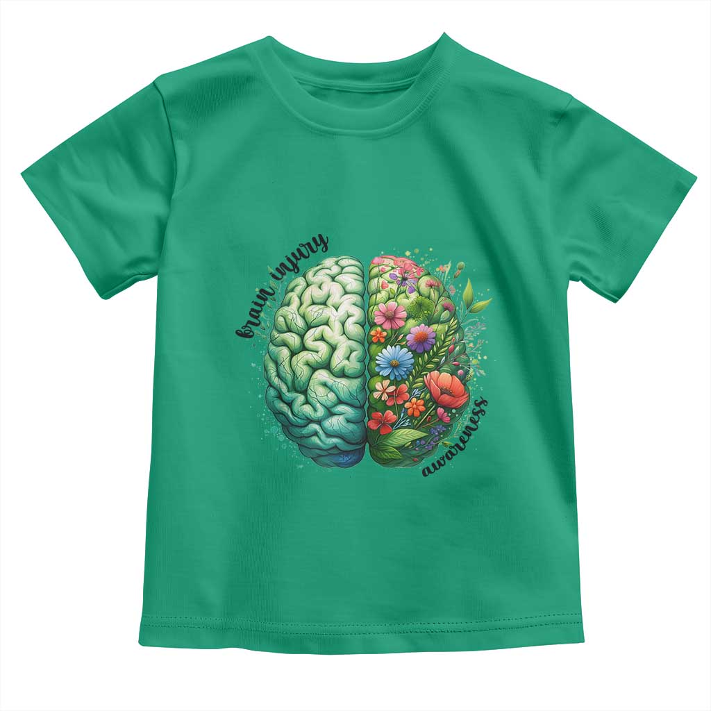 Traumatic Brain Injury Support Toddler T Shirt TBI Warrior Green Floral Brain