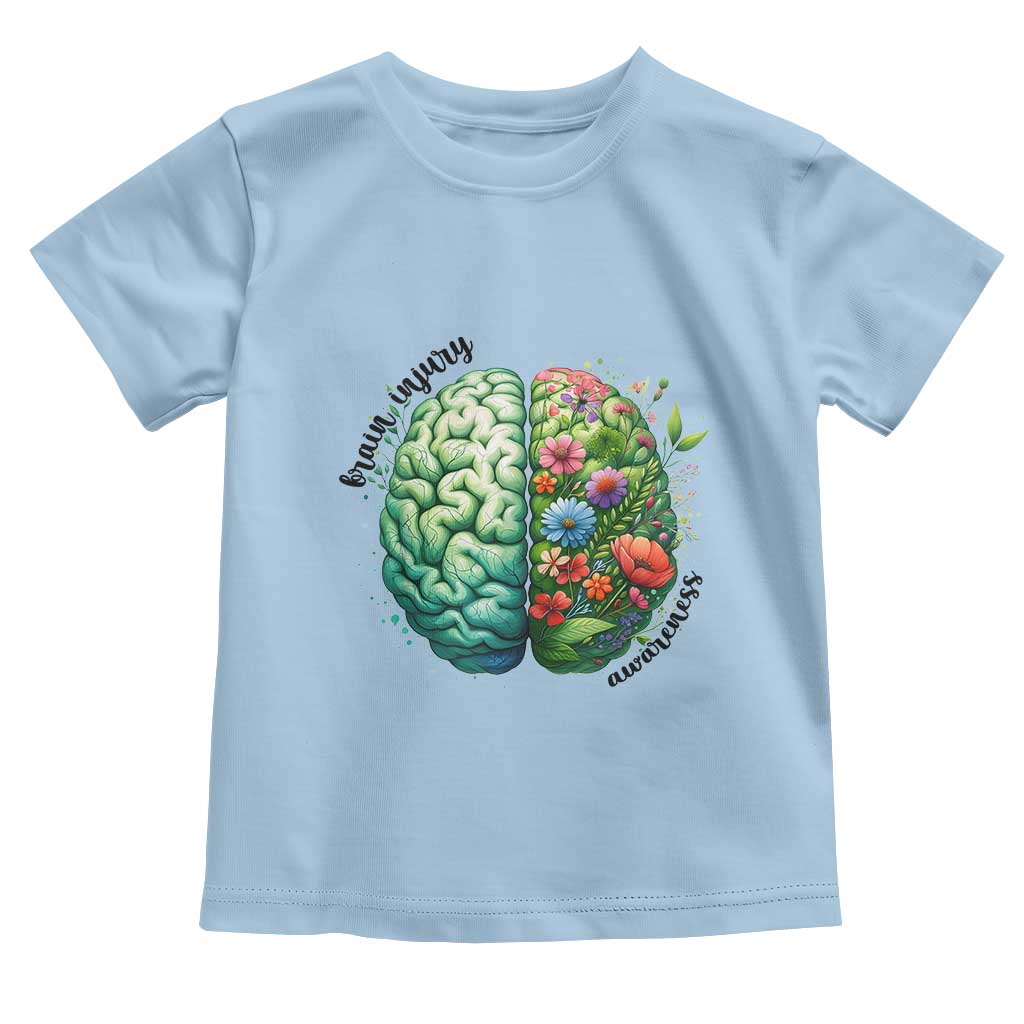Traumatic Brain Injury Support Toddler T Shirt TBI Warrior Green Floral Brain