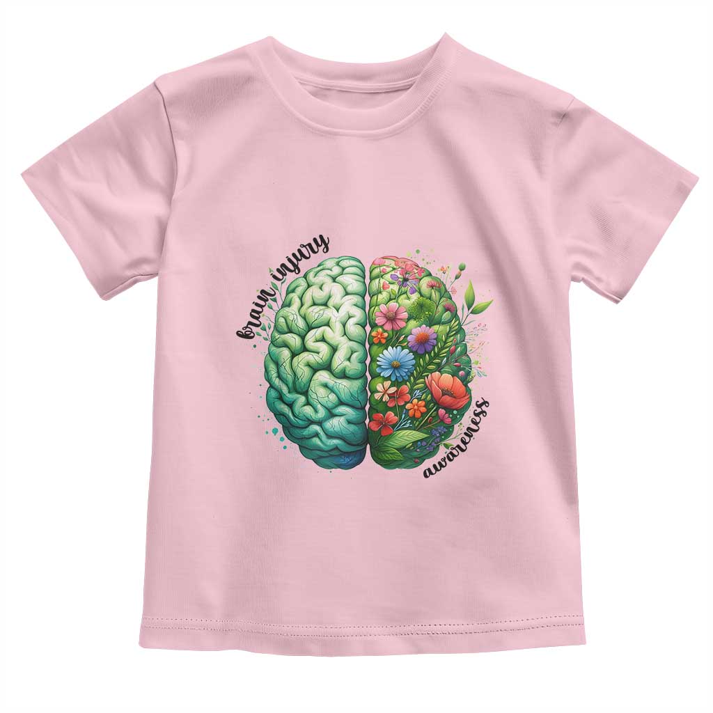 Traumatic Brain Injury Support Toddler T Shirt TBI Warrior Green Floral Brain