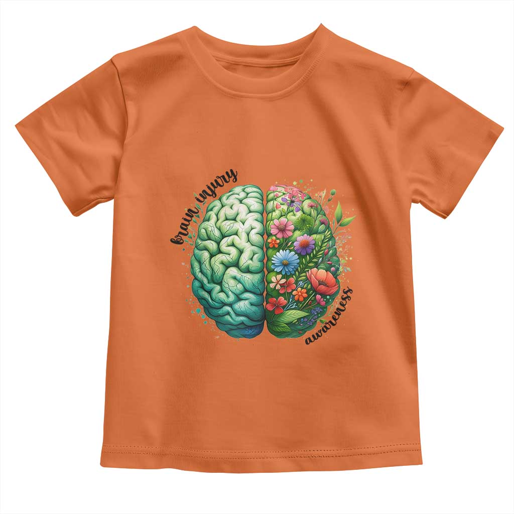 Traumatic Brain Injury Support Toddler T Shirt TBI Warrior Green Floral Brain