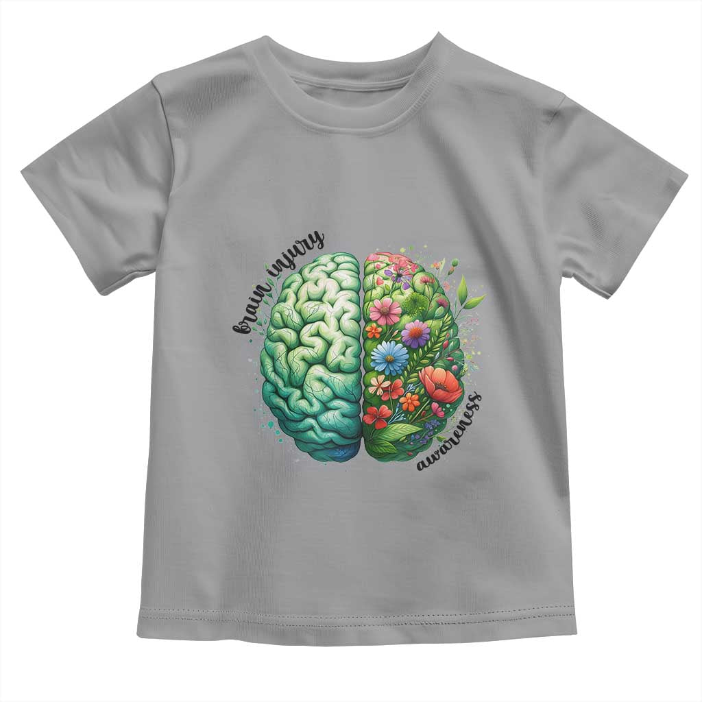 Traumatic Brain Injury Support Toddler T Shirt TBI Warrior Green Floral Brain
