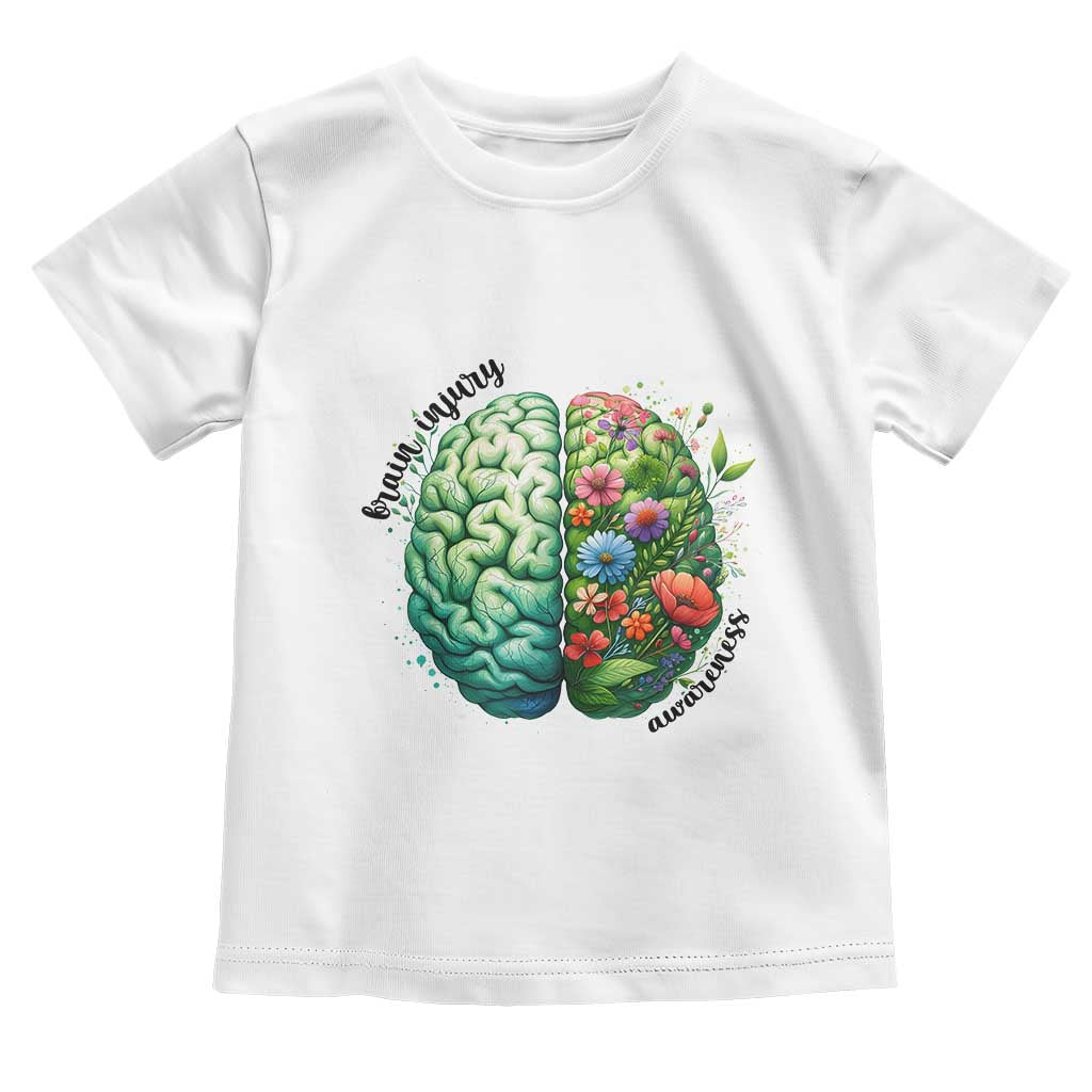 Traumatic Brain Injury Support Toddler T Shirt TBI Warrior Green Floral Brain