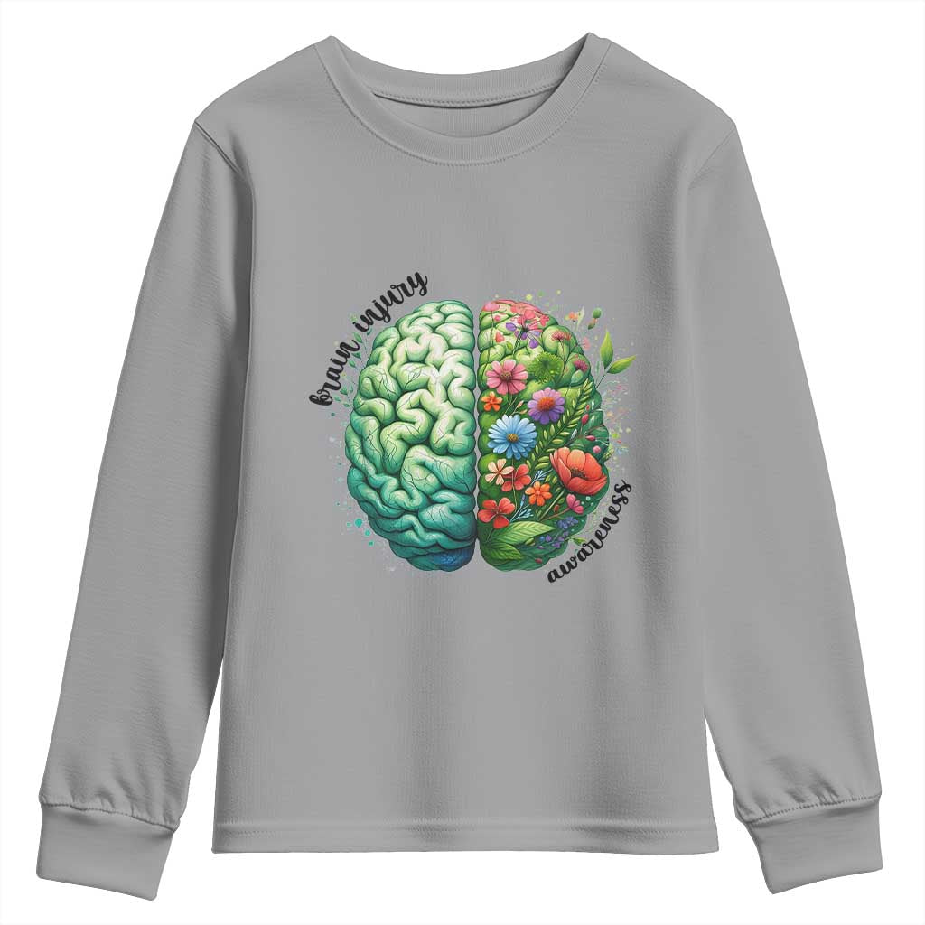Traumatic Brain Injury Support Youth Sweatshirt TBI Warrior Green Floral Brain