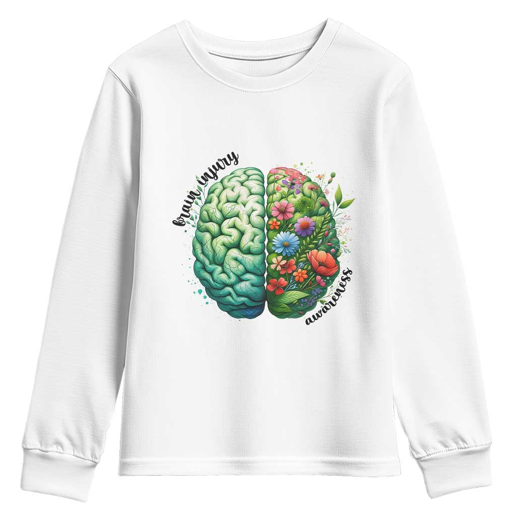 Traumatic Brain Injury Support Youth Sweatshirt TBI Warrior Green Floral Brain